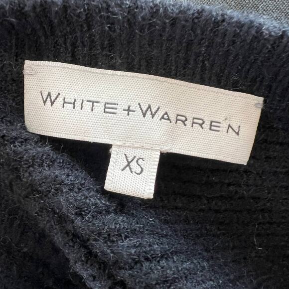 White + Warren Black / White Southwest Print Color-Block Fringe Crew Sweater XS - Picture 6 of 8